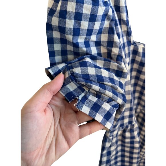 Shein Blue Mini Babydoll Dress Square Neck Gingham Puff Sleeve Women's Size M - Picture 3 of 5